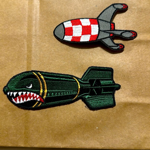 Military patches, iron on.  Shark Face bomb, rocket ship - Picture 1 of 5